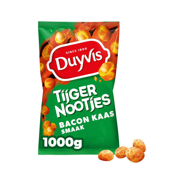 MEGEAPACK TIJGERNOOTJES BACON KAAS - CRUNCHY ERDNÜSSE MIT SPECK- UND KÄSEGESCHMACK - 1KG - BY DUYVIS