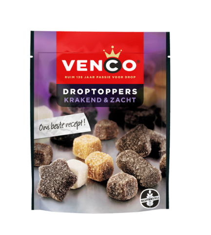 DROPTOPPERS KRAKEND ZACHT 215 G  - WEICHE GEZUCKERTE LAKRITZ  BY VENCO