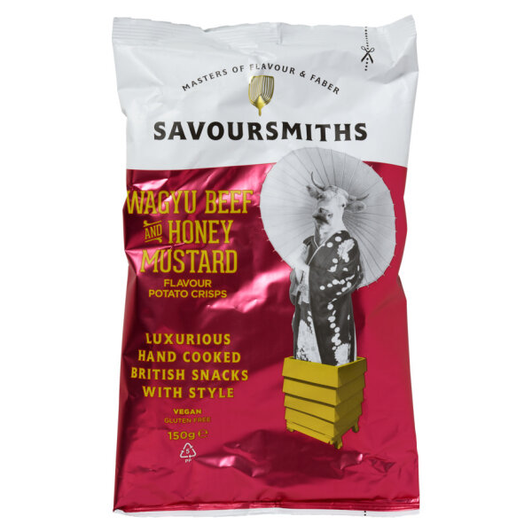 WAGYU BEEF & HONEY MUSTARD FLAVOUR - HAND COOKED ENGLISH CRISPS WAGYU RINDFLEISCH & HONIG-SENF 150G BY SAVOURSMITHS
