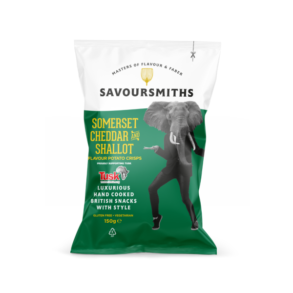 SOMERSET CHEDDAR & SHALLOT FLAVOUR POTATO CRISPS -  KARTOFFELCHIPS SOMERSET-CHEDDAR- UND SCHALOTTENGESCHMACK  150G BY SAVOURSMITHS