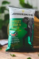 SOMERSET CHEDDAR & SHALLOT FLAVOUR POTATO CRISPS -  KARTOFFELCHIPS SOMERSET-CHEDDAR- UND SCHALOTTENGESCHMACK  150G BY SAVOURSMITHS