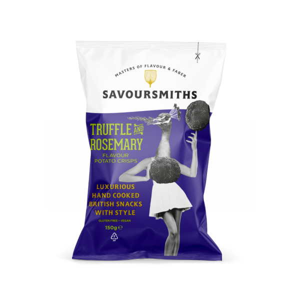 TRUFFLE AND ROSEMARY FLAVOUR POTATO CRISPS -  KARTOFFELCHIPS MIT TRÜFFEL- UND ROSMARIN GESCHMACK 150G BY SAVOURSMITHS