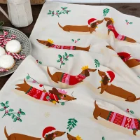 TEA TOWEL FESTIVE SAUSAGE DOG - GESCHIRRTUCH FESTLICHER DACKEL 50 x 70 CM - BY REX LONDON