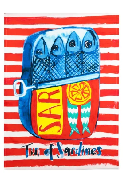TEA TOWEL TIN OF SARDINES - GESCHIRRTUCH SARDINENBÜCHSE  50 x 70 CM - BY SHOELESS JOE