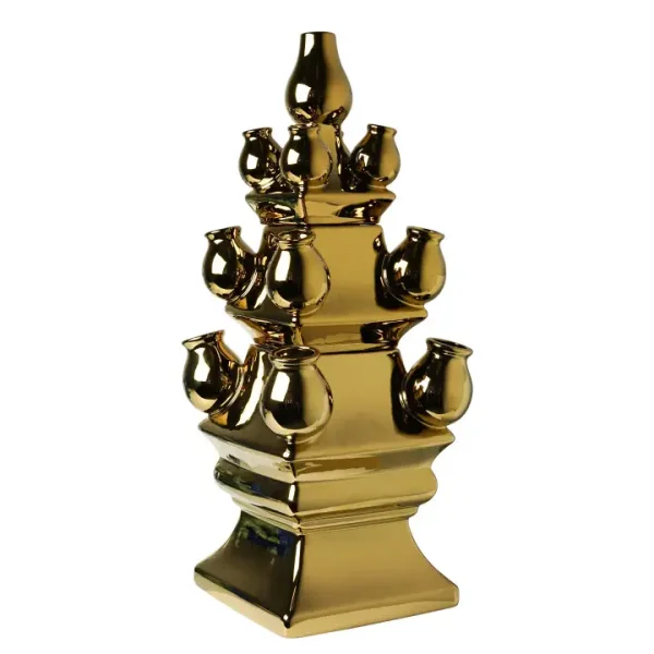 XL TULPENVAAS 3-DELIG GOUD 51 CM - TULPENVASE 3-TEILIG GOLD - BY HEINEN DELFT BLAUW
