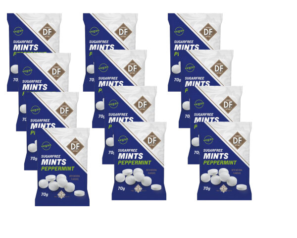 DF SUGARFREE MINTS PEPPERMINT - ZUCKERFREIE PFEFFERMINZE 12 x 70G  BY FORTUIN