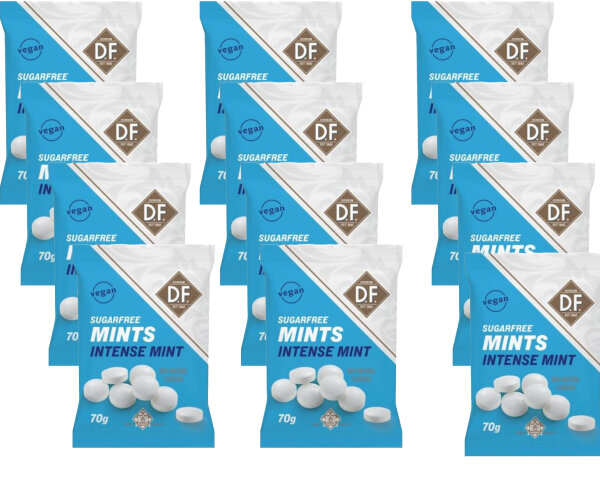 DF SUGARFREE MINTS INTENSE MINI - ZUCKERFREIE PFEFFERMINZE EXTRA 12 x 70G  BY FORTUIN