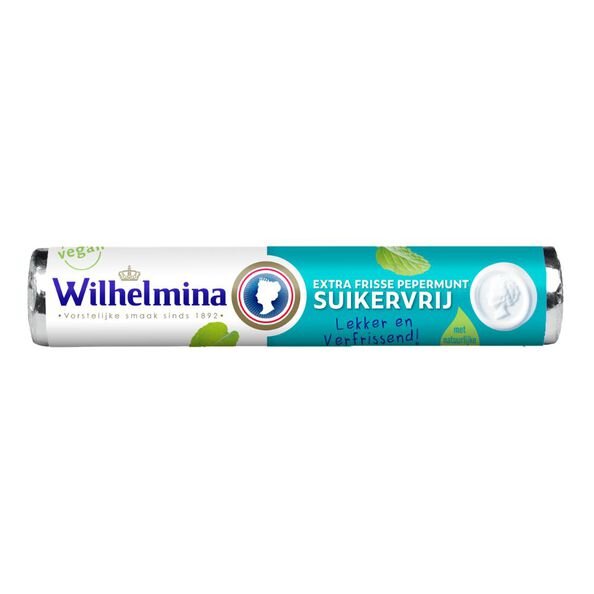 WILHELMINA PEPERMUNT - PFEFFERMINZ ZUCKERFREI  - VEGAN - ROLLE 37 GRAMM BY FORTUIN