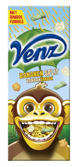 RIMBOE BANANEN SPLIT - STREUSEL BANANENGESCHMACK MIT RIMBOE FUNNIES 200 GR - BY VENZ
