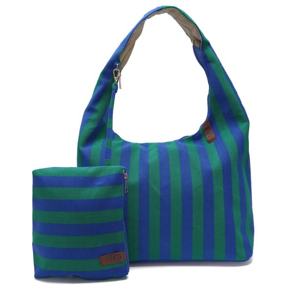 SHOPPER INKL. CLUTCH - ROMEE 15 - DUNKELBLAU / GRÜN GESTREIFT 32x40 CM  BY LOT83