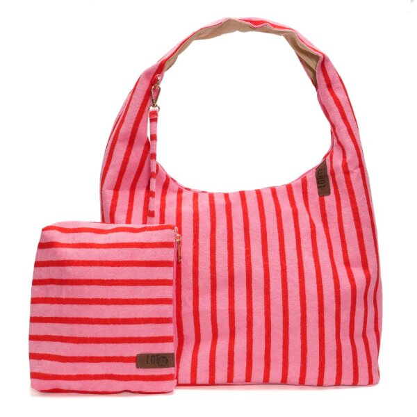SHOPPER INKL. CLUTCH - ROMEE 04 - ROSA / ROT GESTREIFT 32x40 CM  BY LOT83