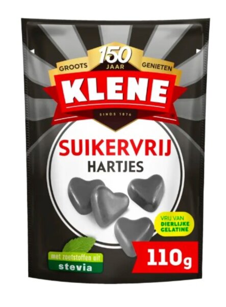 SUIKERVRIJ HARTJES ZOETHOUTEN - ZUCKERFREIE LAKRITZ HERZEN - 110 G BY KLENE