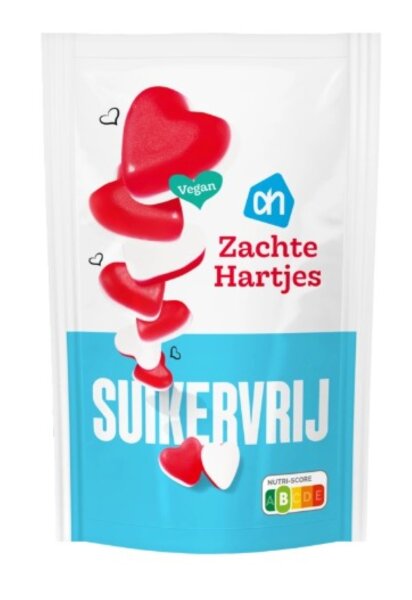 AH ZACHTE HARTJES SUIKERVRIJ - VEGAN - ZUCKERFREIE HERZEN MT ERDBEERGESCHMACK VEGAN - 100 GR - BY ALBERT HEIJN