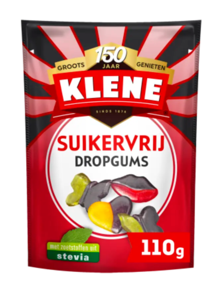 SUIKERVRIJ DROPGUMS - ZUCKERFREIE LAKRITZ MIT FRUCHTAROMA - 110 GR  BY KLENE